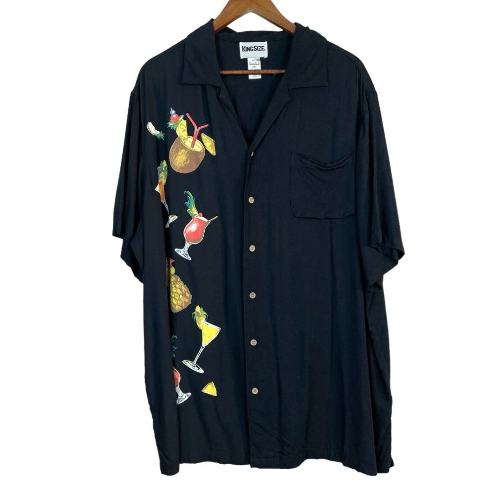 King Size Shirt Mens 2XL Big Black Short Sleeve Button Down Fruit‎ Cocktails